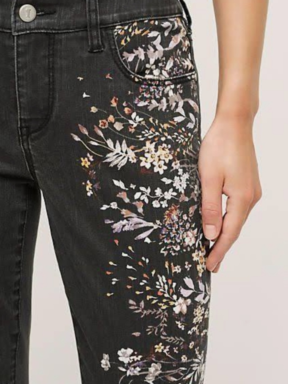 Pilcro and The Letterpress Mid Rise Slim Straight Floral Embellished Jeans